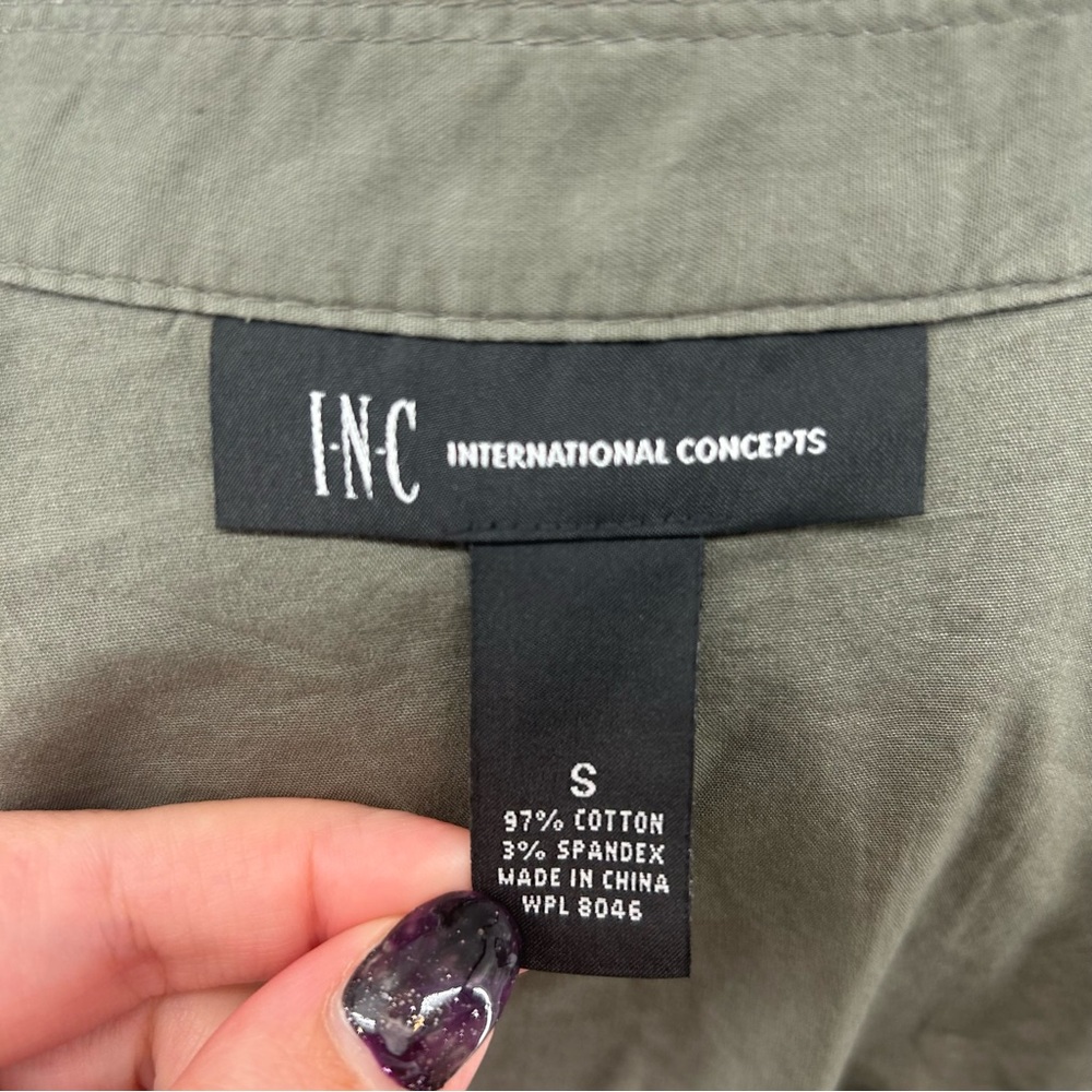 INC International Concepts Olive Green Zip Up Faux Button Military Jacket READ - Picture 12 of 13